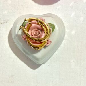 Elegant Rhinestone Inside Outside Oval Gold Hoop Earrings